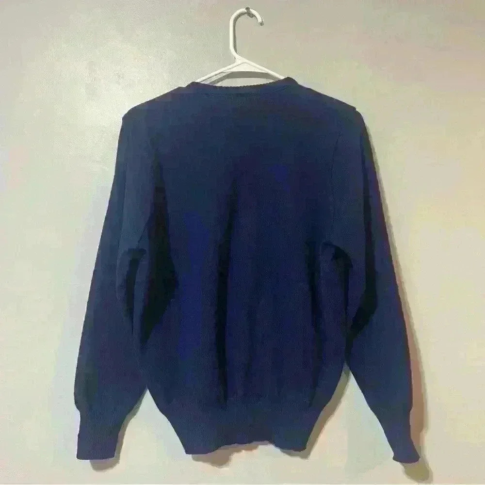 Moffat Woollens Sweater Womens Size M Vintage Floral Embroidery Navy Blue Preppy - Picture 2 of 9